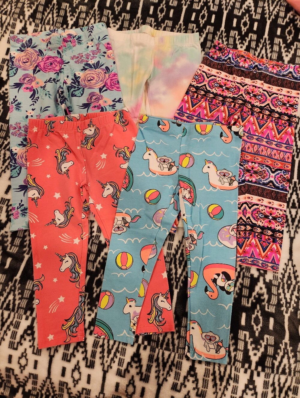 Fabkids Kids Unicorn & Patterned Leggings Bundle - Assorted Colors, Size 3T